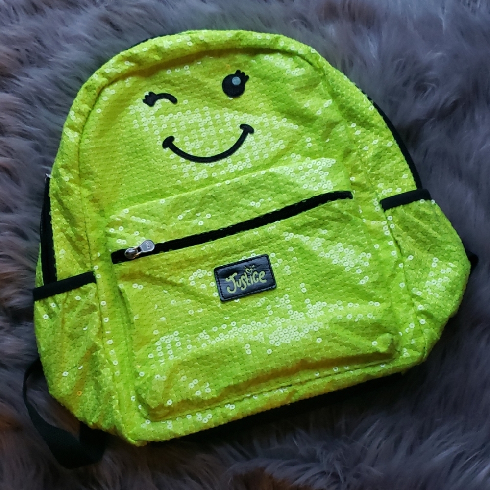 Girls Justice winky face neon backpack